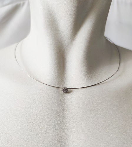 Collier câble pavé de diamants or blanc 750