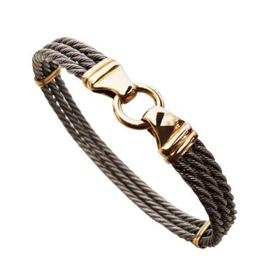 Bracelet mixte 3 câbles acier et or jaune 750