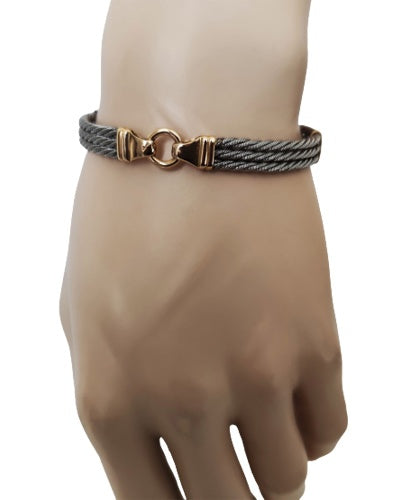 Bracelet mixte 3 câbles acier et or jaune 750