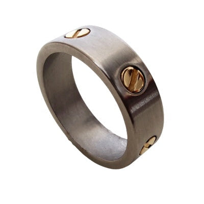 Bague homme clous acier et or jaune 750