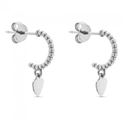 Boucles d'oreilles demi-anneaux boules coeur argent 925 rhodié
