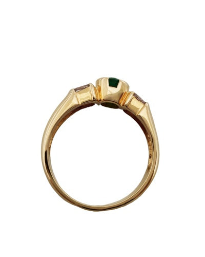 Solitaire accompagné émeraude diamants or 750