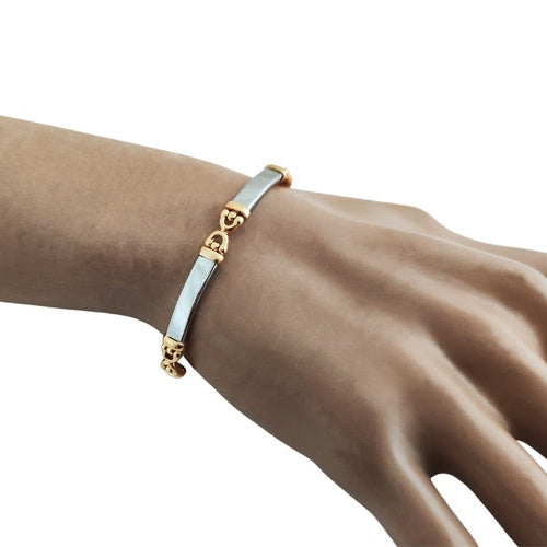 Bracelet articulé acier poli et or 750