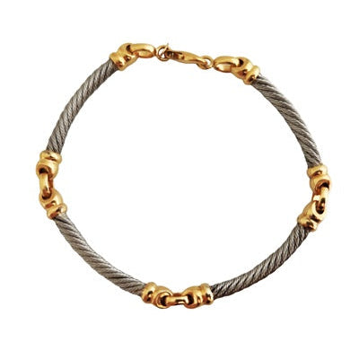 Bracelet articulé câble acier et or 750