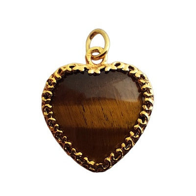 Pendentif coeur bombé oeil de tigre or jaune 750