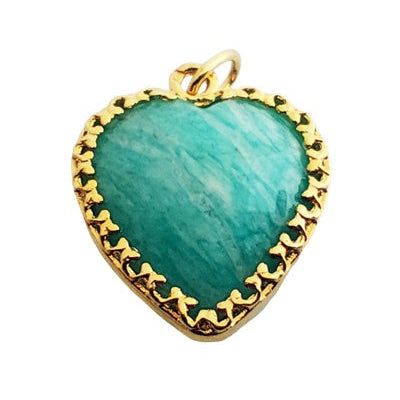 Pendentif coeur bombé amazonite or jaune 750