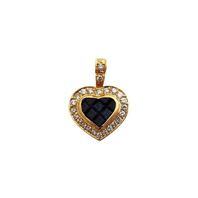 Pendentif coeur diamants saphirs calibrés or jaune 750