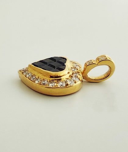Pendentif coeur diamants saphirs calibrés or jaune 750