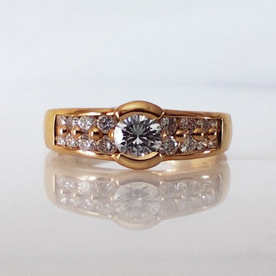 Bague solitaire diamants or jaune 750 plate