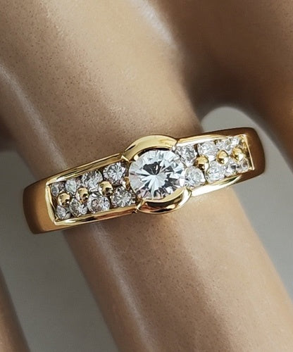 Bague solitaire diamants or jaune 750 plate