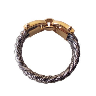 Bague mixte câble acier et or 750