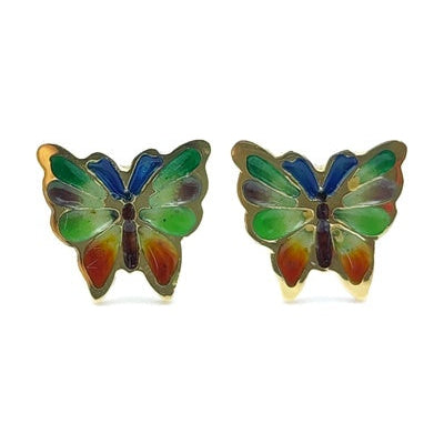 Boucles d'oreilles Papillons émaux or jaune 750 Arior