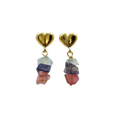 Boucles d'oreilles pierres fines brutes or jaune 750