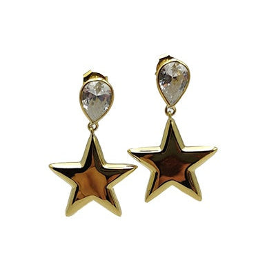 Boucles d'oreilles Star étoile zircons or jaune 750