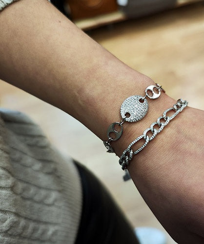 Bracelet grain de café zircons argent 925