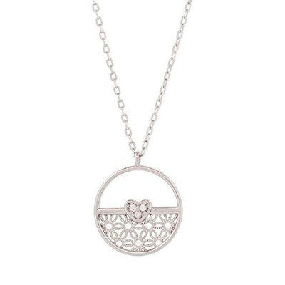 Collier cercle fleurs et coeur zirconiums argent 925