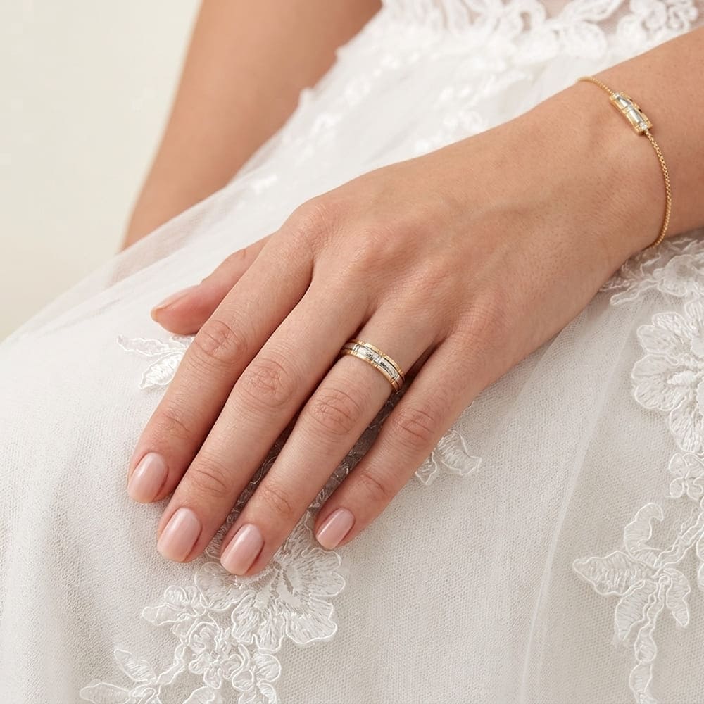 Fancy wedding band in 2 golds 750 3 mm Orest
