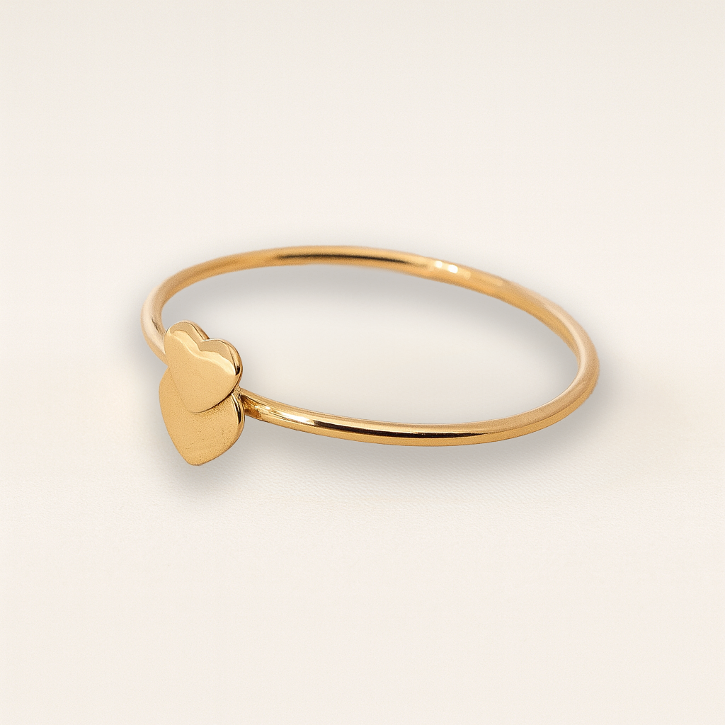 Bague double coeur saphirs diamants or jaune 750