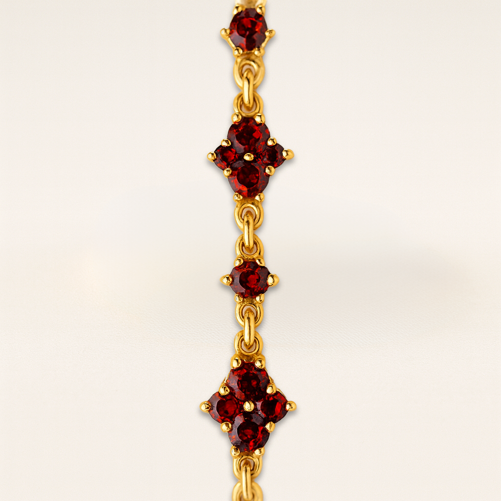 Bracelet grenats or jaune 750