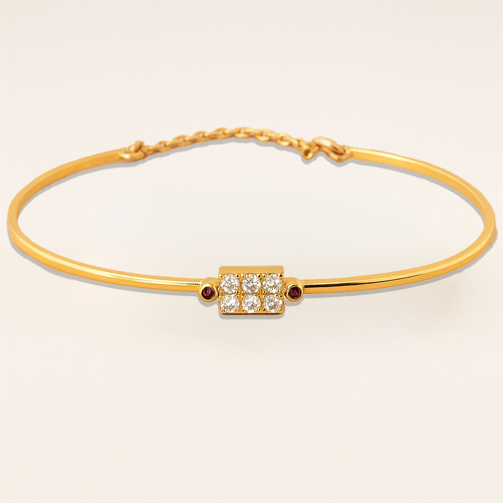 Bracelet jonc diamants rubis or jaune 750