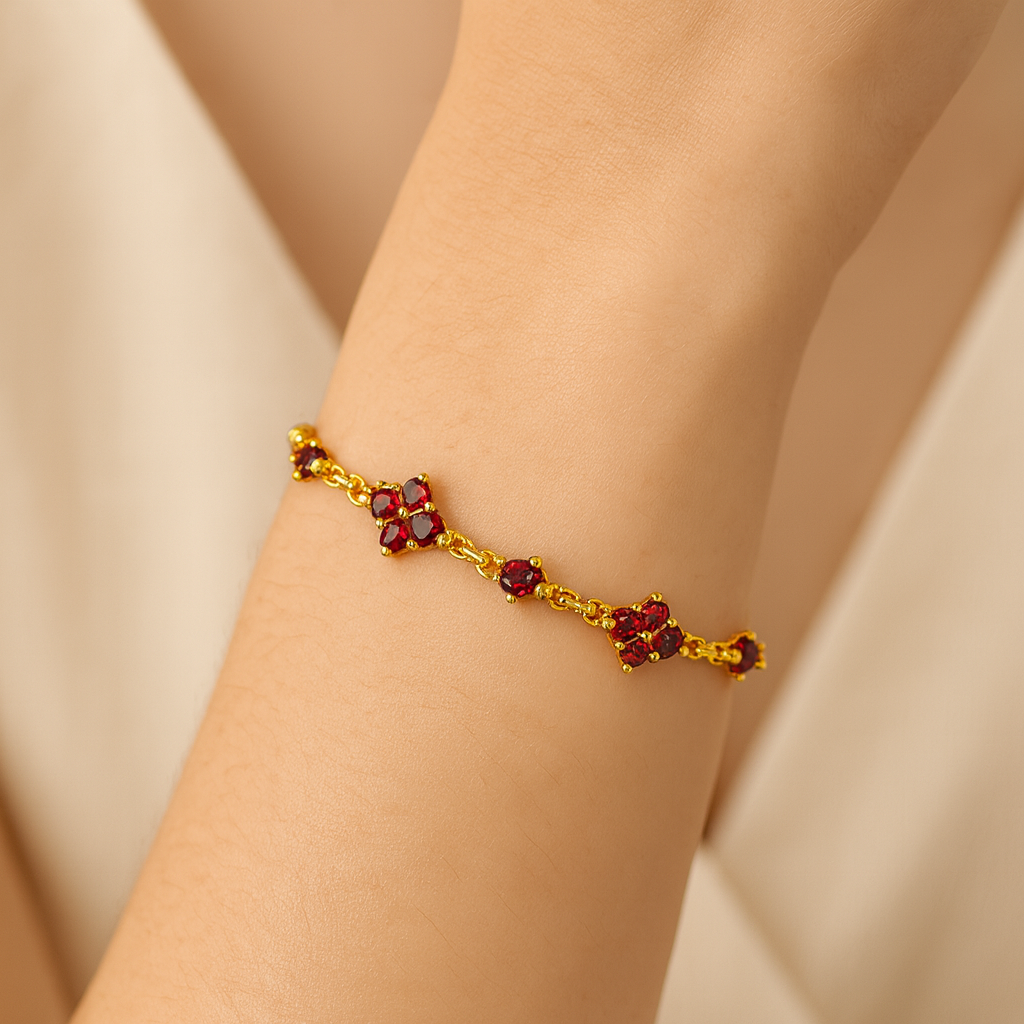 Bracelet grenats or jaune 750