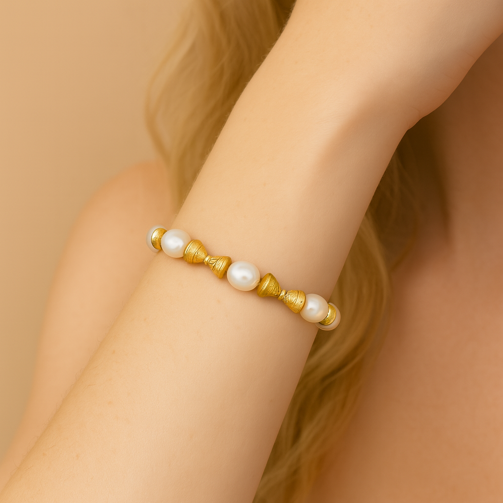 Bracelet perles de Tahiti or jaune 750