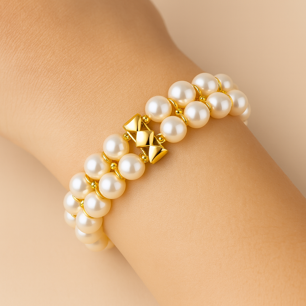 Bracelet perles de culture 2 rangs or 750