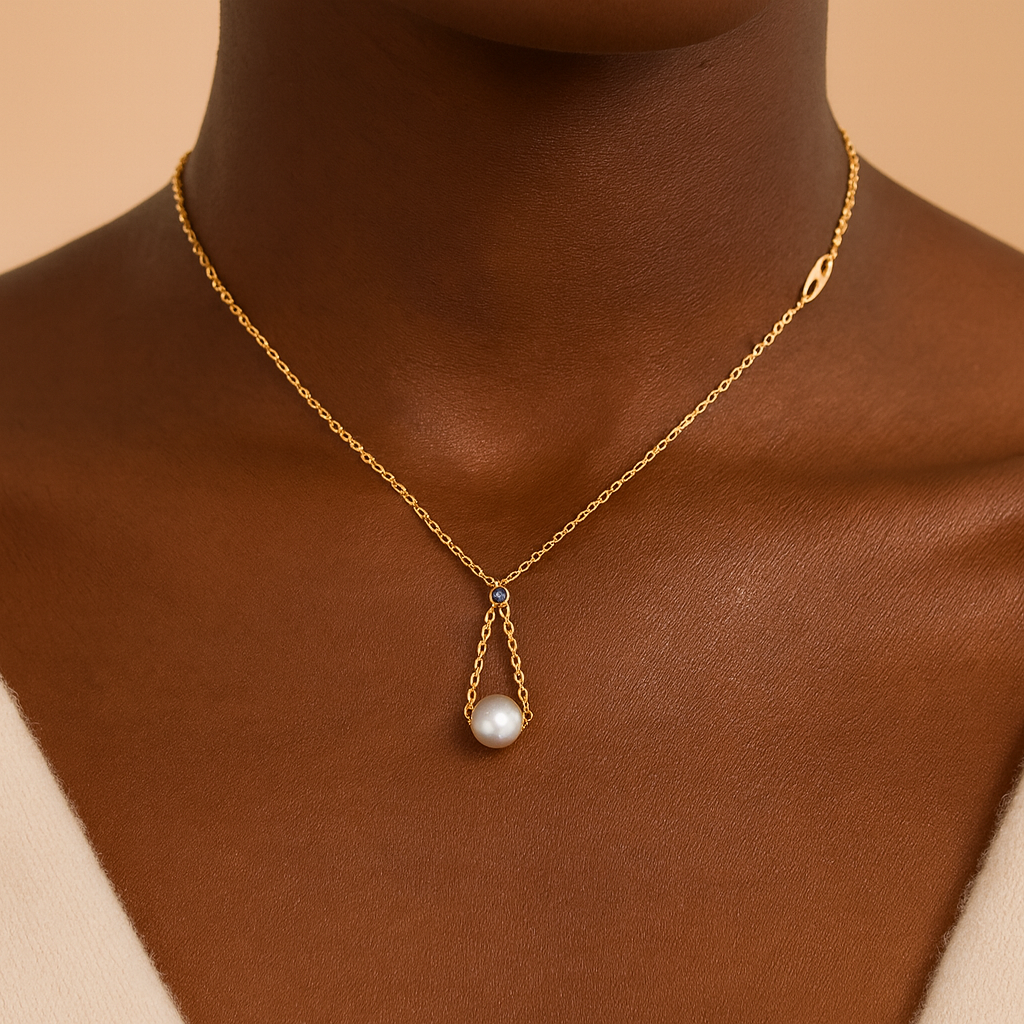 Collier perle de culture saphir or jaune 750 Augis