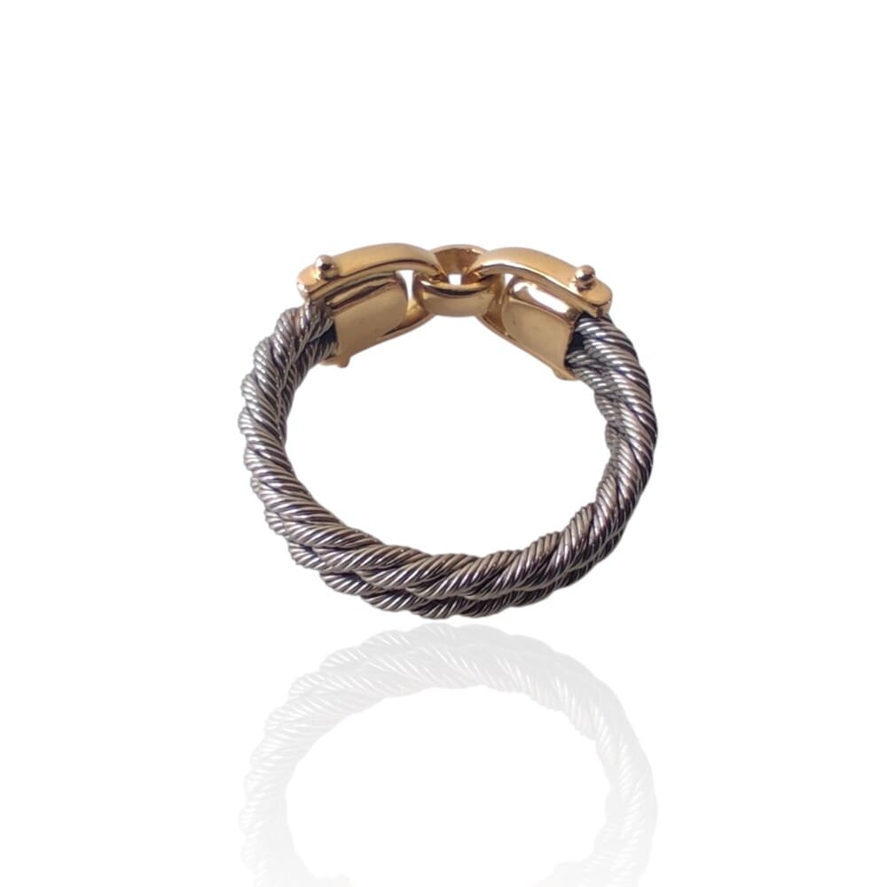 Bague mixte câble acier et or 750