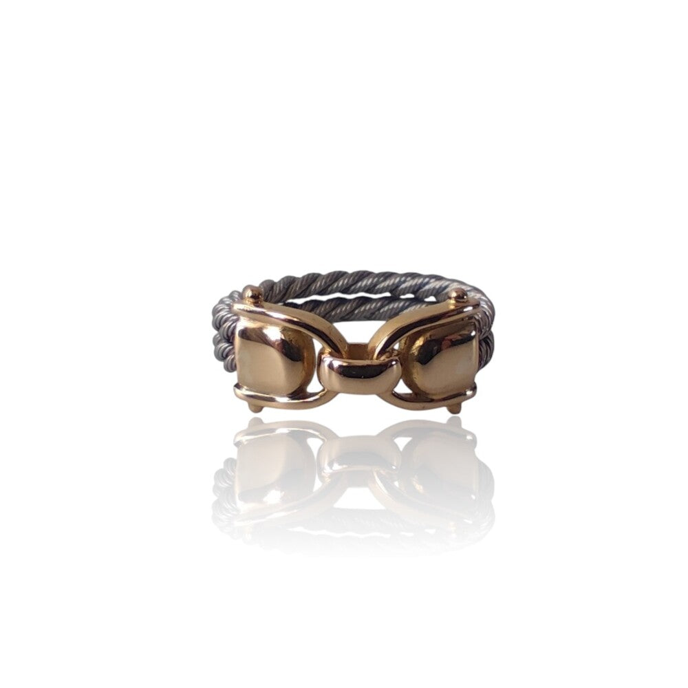 Bague mixte câble acier et or 750
