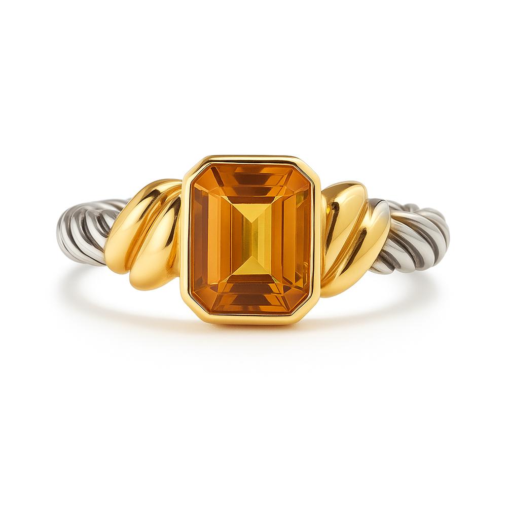 Bague citrine câble acier et or 750