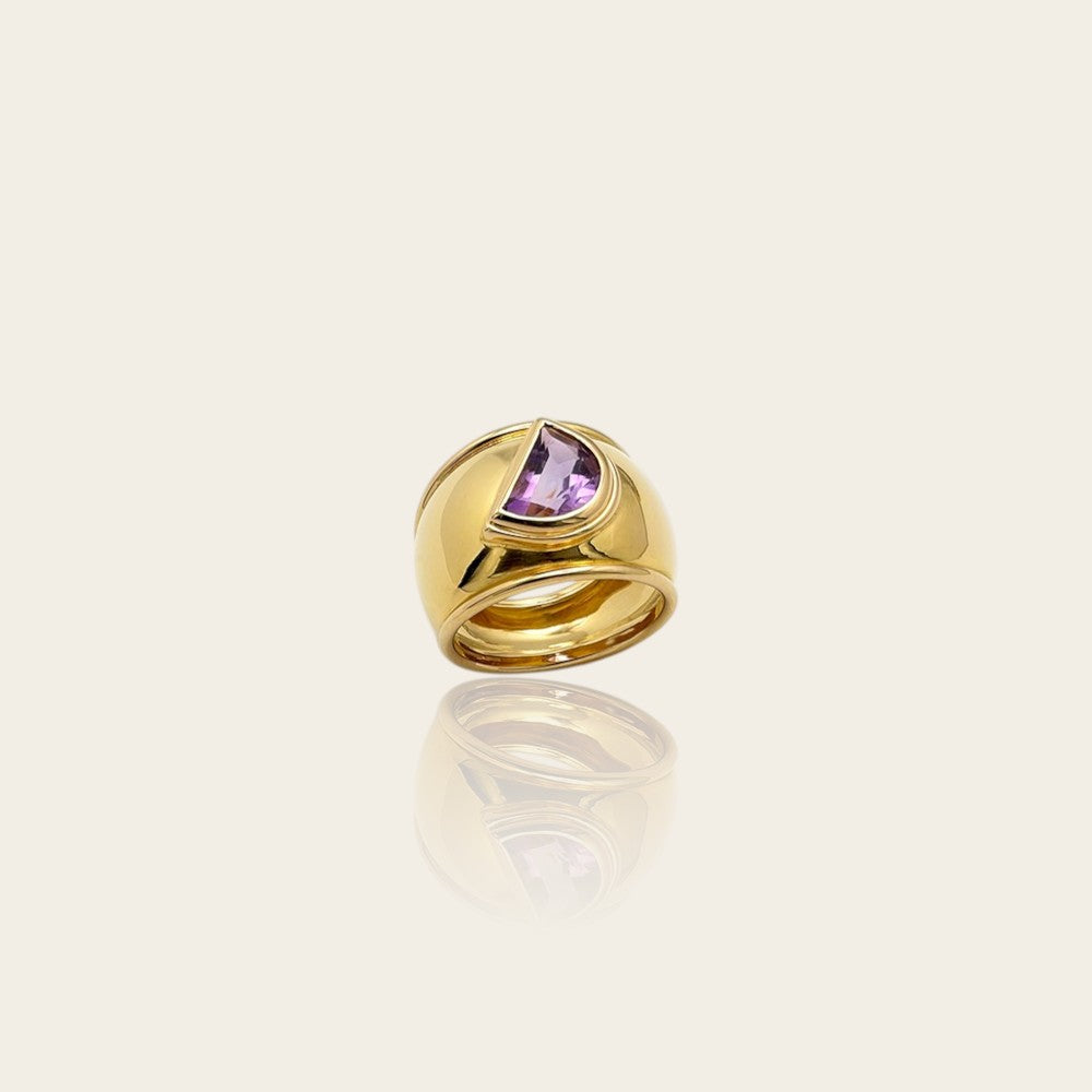 Grande bague améthyste demi-lune or 750
