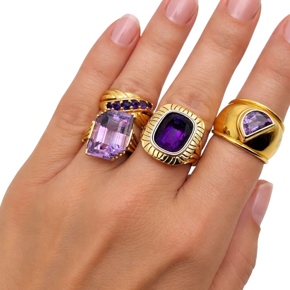 Bague or jaune 750 améthyste naturelle 7,76 carats poids 9,50g joaillerie