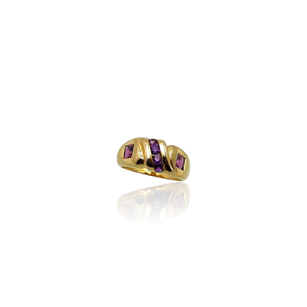 Amethyst and tourmaline ring in 18k yellow gold