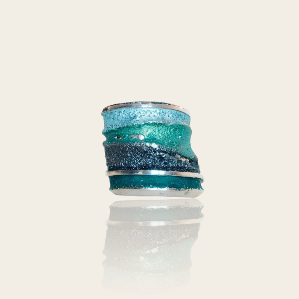 Bague Sinera pigments verts argent Arior