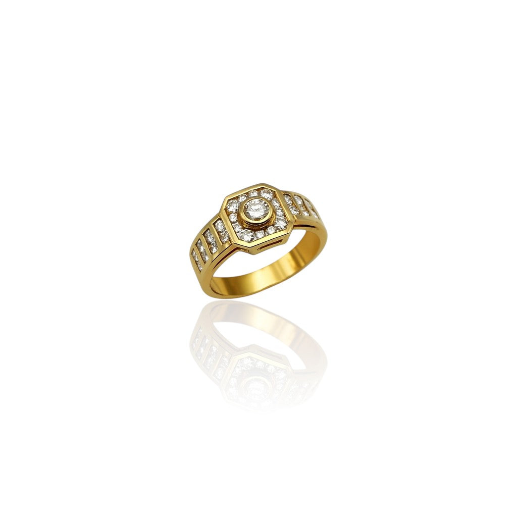 Bague carrée diamants or jaune 750