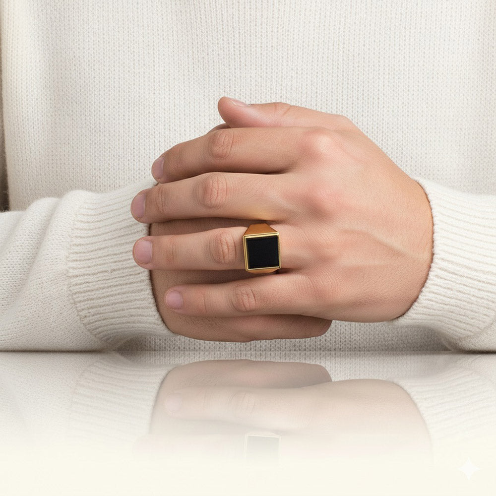 Chevalière homme onyx or jaune 750