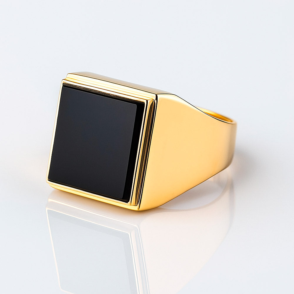 Chevalière homme onyx or jaune 750