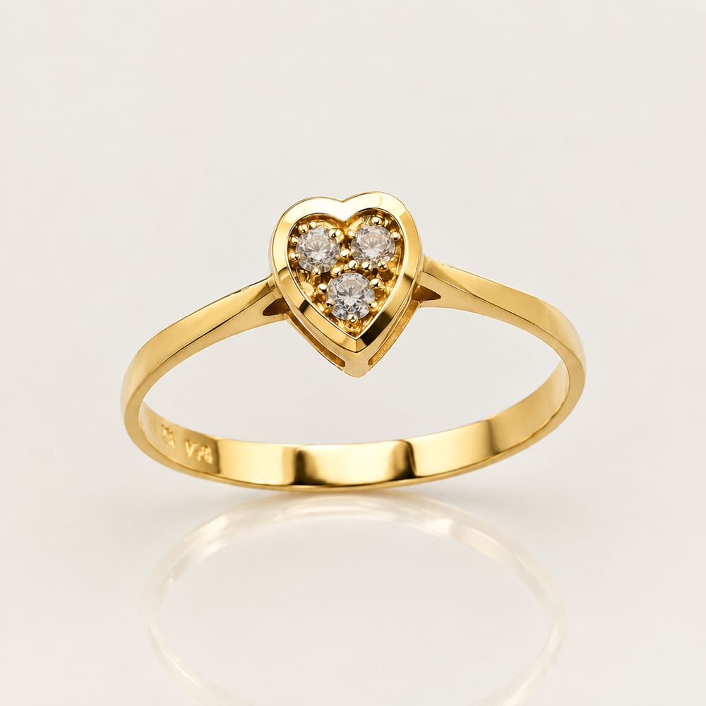Petite bague coeur diamants or jaune 750
