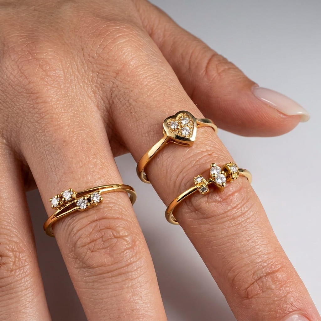 Petite bague coeur diamants or jaune 750