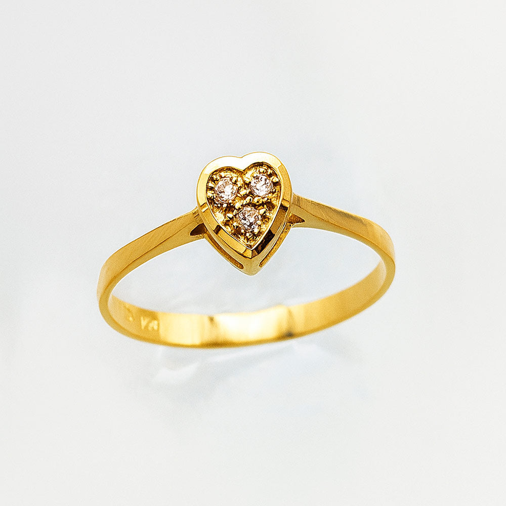 Petite bague coeur diamants or jaune 750