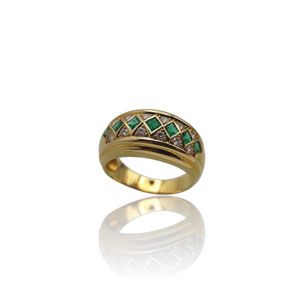 Bague émeraudes carrées diamants or jaune 750 Gay Frères