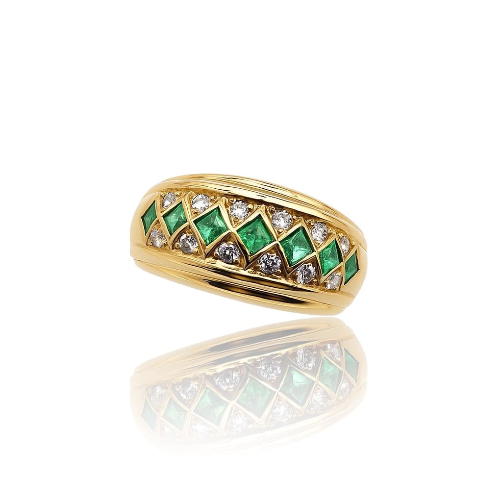 Bague émeraudes carrées diamants or jaune 750 Gay Frères