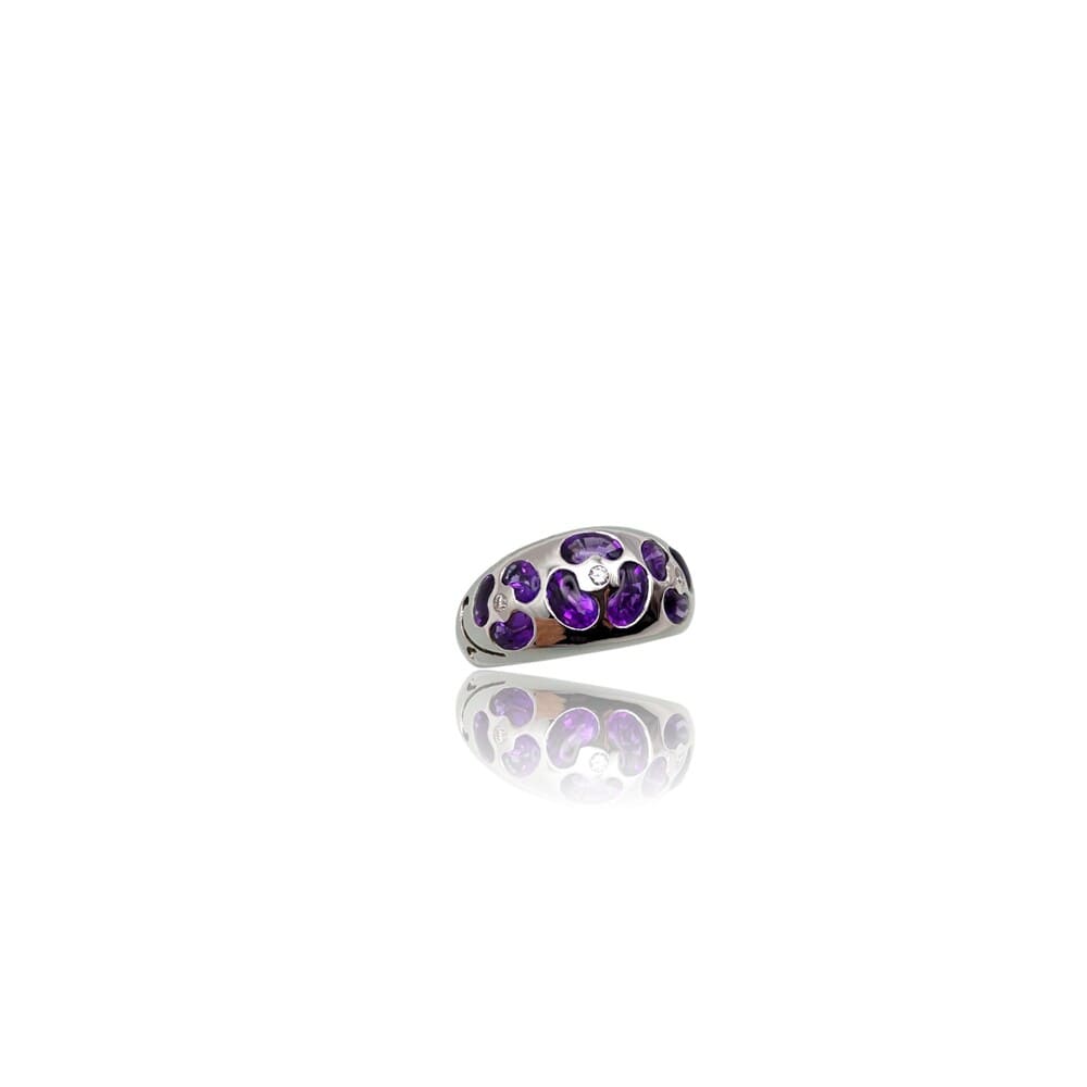 Bague améthystes sulfées diamants or blanc 750