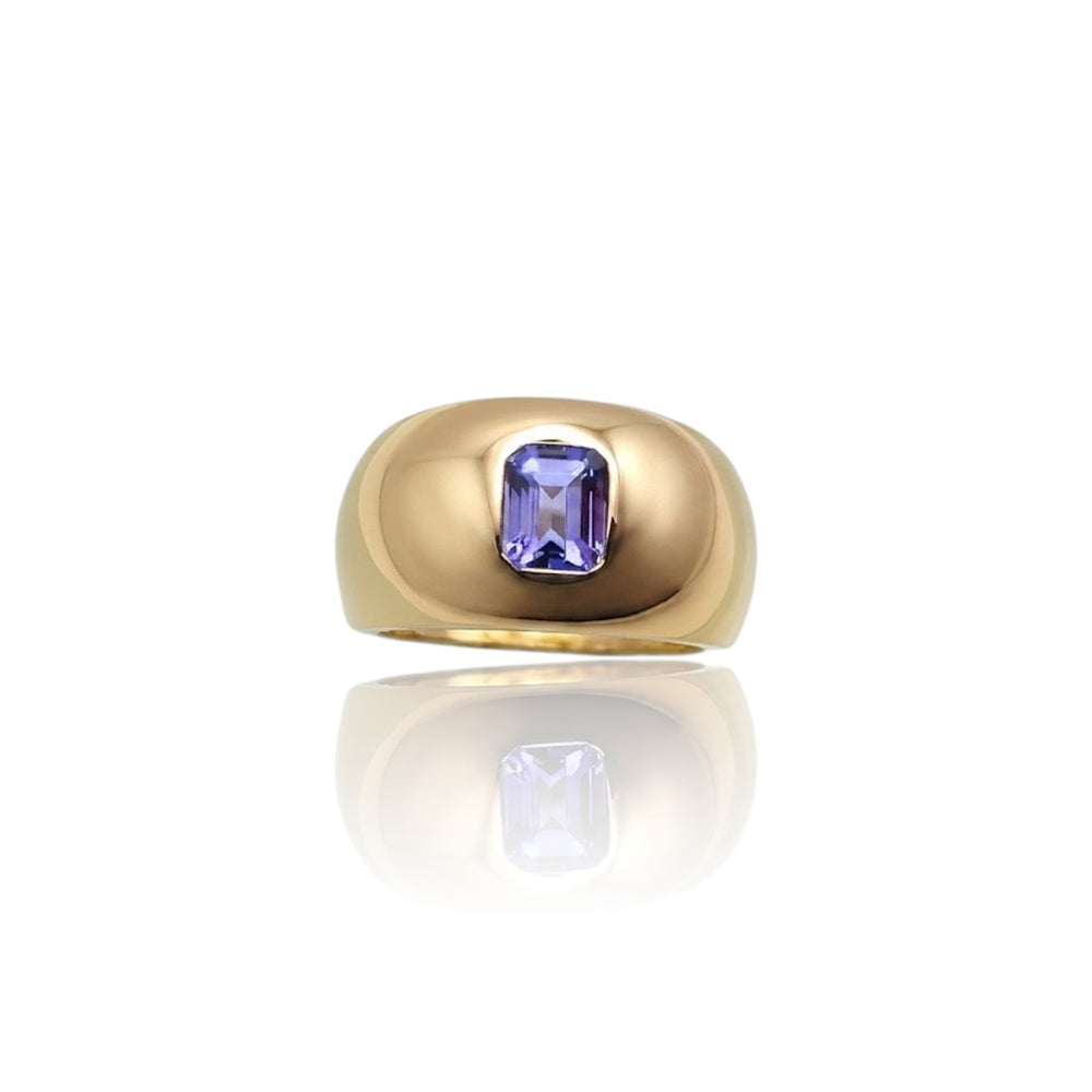 Bague jonc large tanzanite or jaune 750