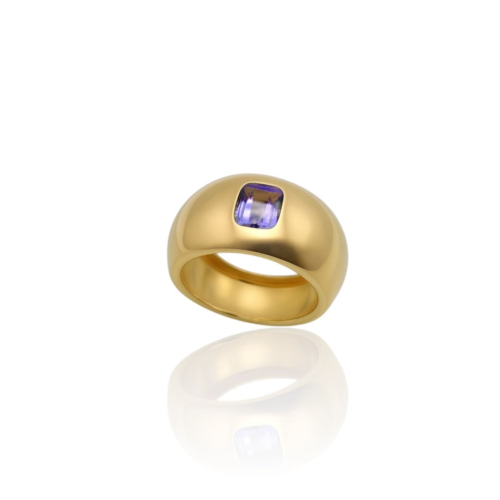 Bague jonc large tanzanite or jaune 750