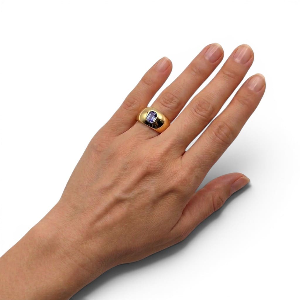 Bague jonc large tanzanite or jaune 750