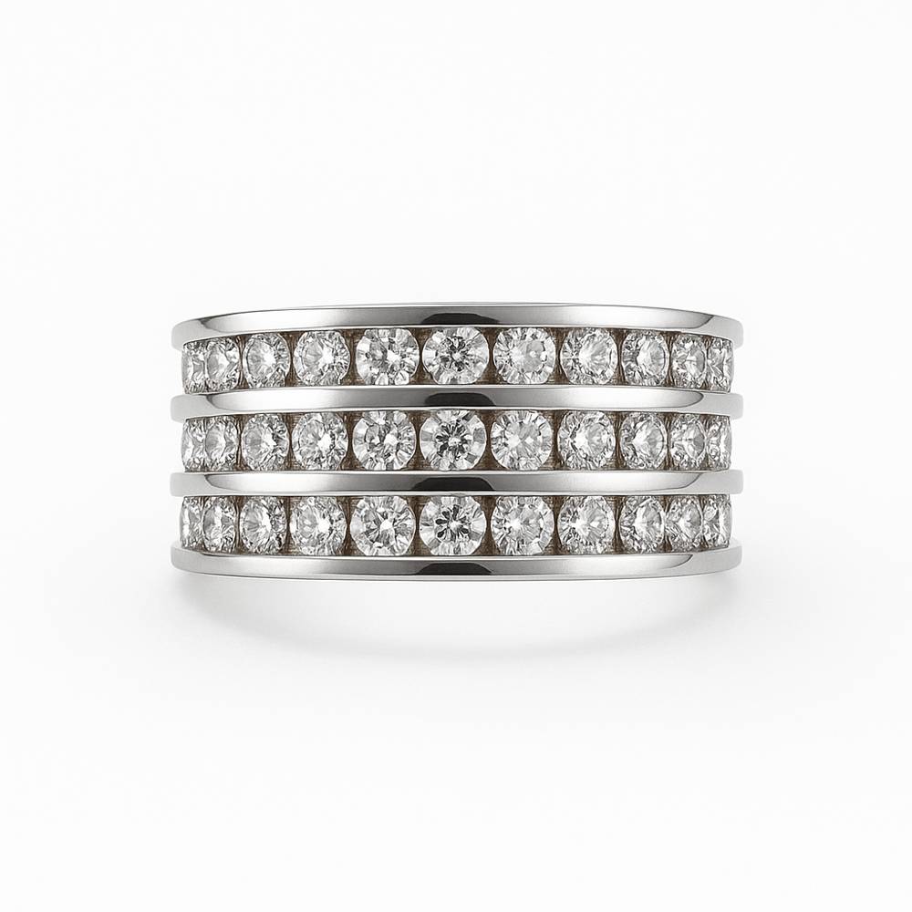 Demi-alliance diamants 3 rangs or blanc 750