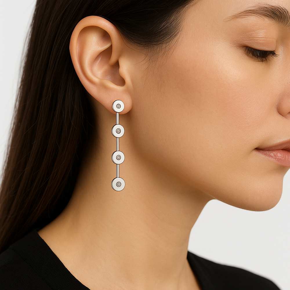 Boucles d'oreilles longues diamants or blanc 750 Caplain Saint André