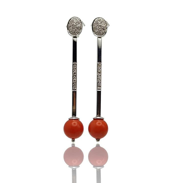 Boucles d'oreilles diamants corail or blanc 750